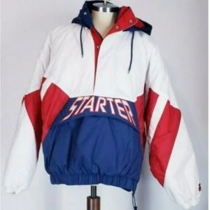 Vintage Mens Starter Pouch Pocket Front 3/4 Pullover Jacket XL red white blue